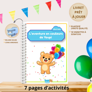 Livret pédagogique d'apprentissage des couleurs, support plastifié, indéchirable et réutilisables pour enfant à partir de 2 ans