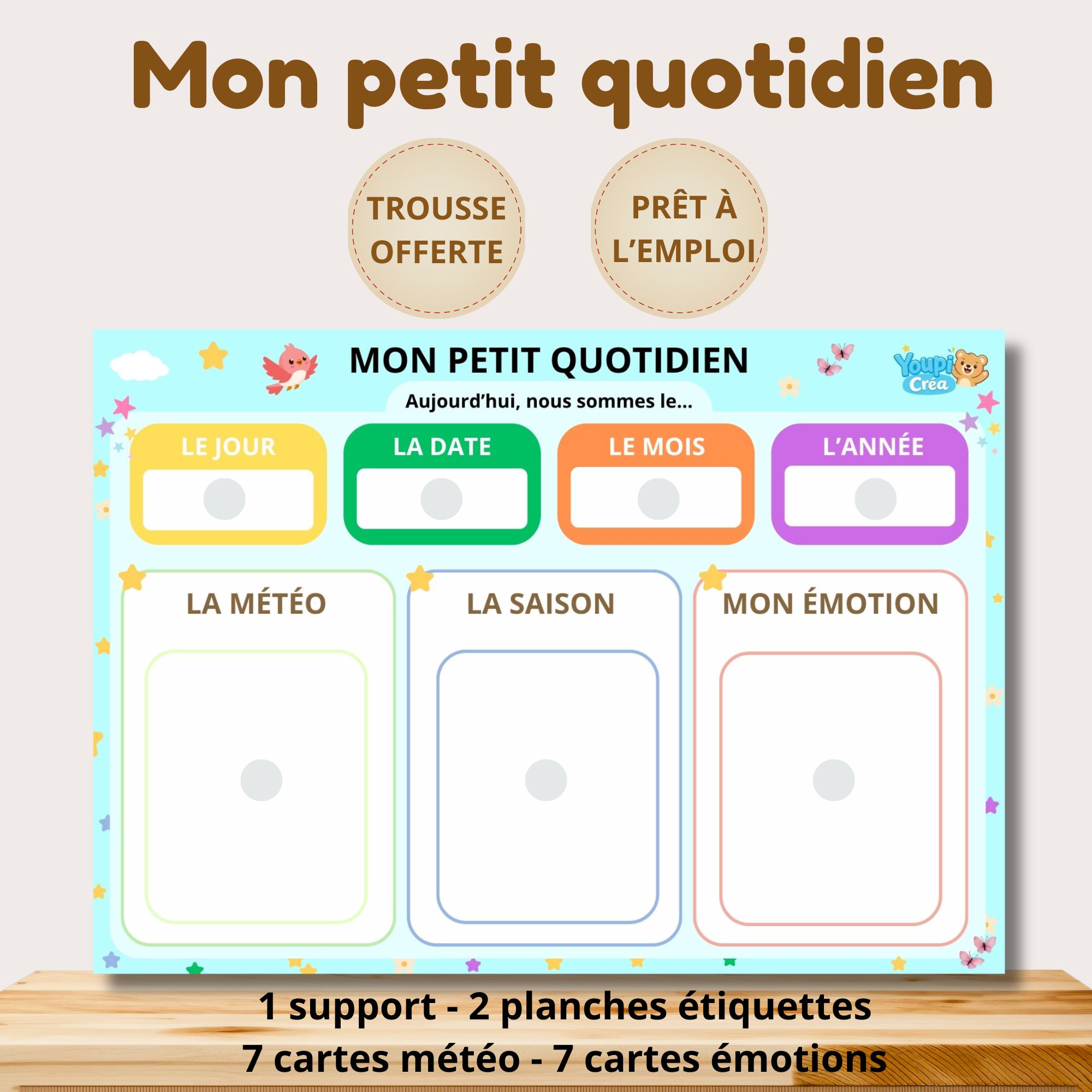 Calendrier intéractif Mon petit quotidien avec vignettes à scratchs pour apprendre les jours, la météo et les émotions