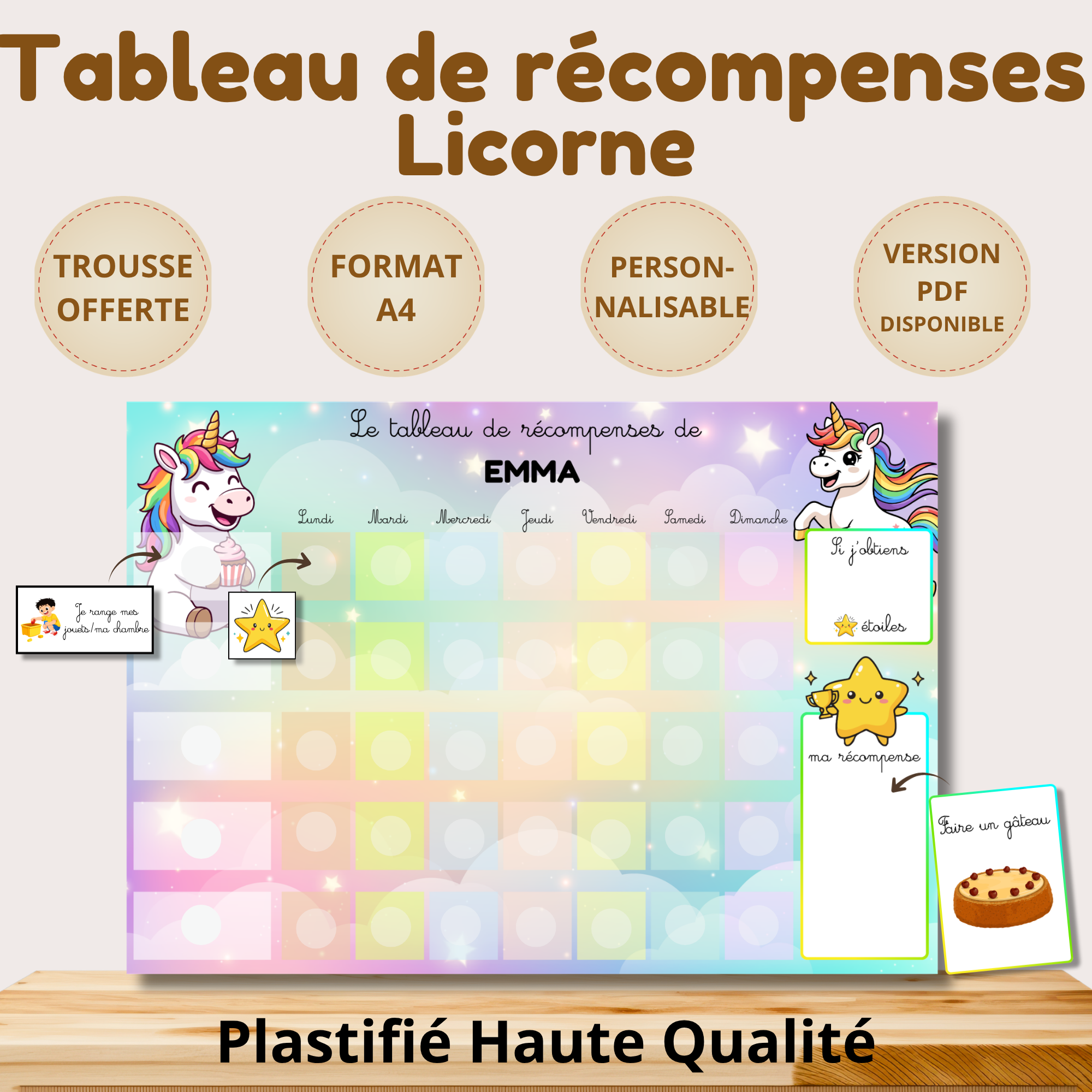 Tableau de comportement magique sur le thème des licornes et des arc-en-ciel, idéal pour motiver les enfants au quotidien