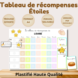 Tableau de motivation et de récompenses illustrés avec des étoiles, conçu pour encourager les bonnes habitudes de l'enfant