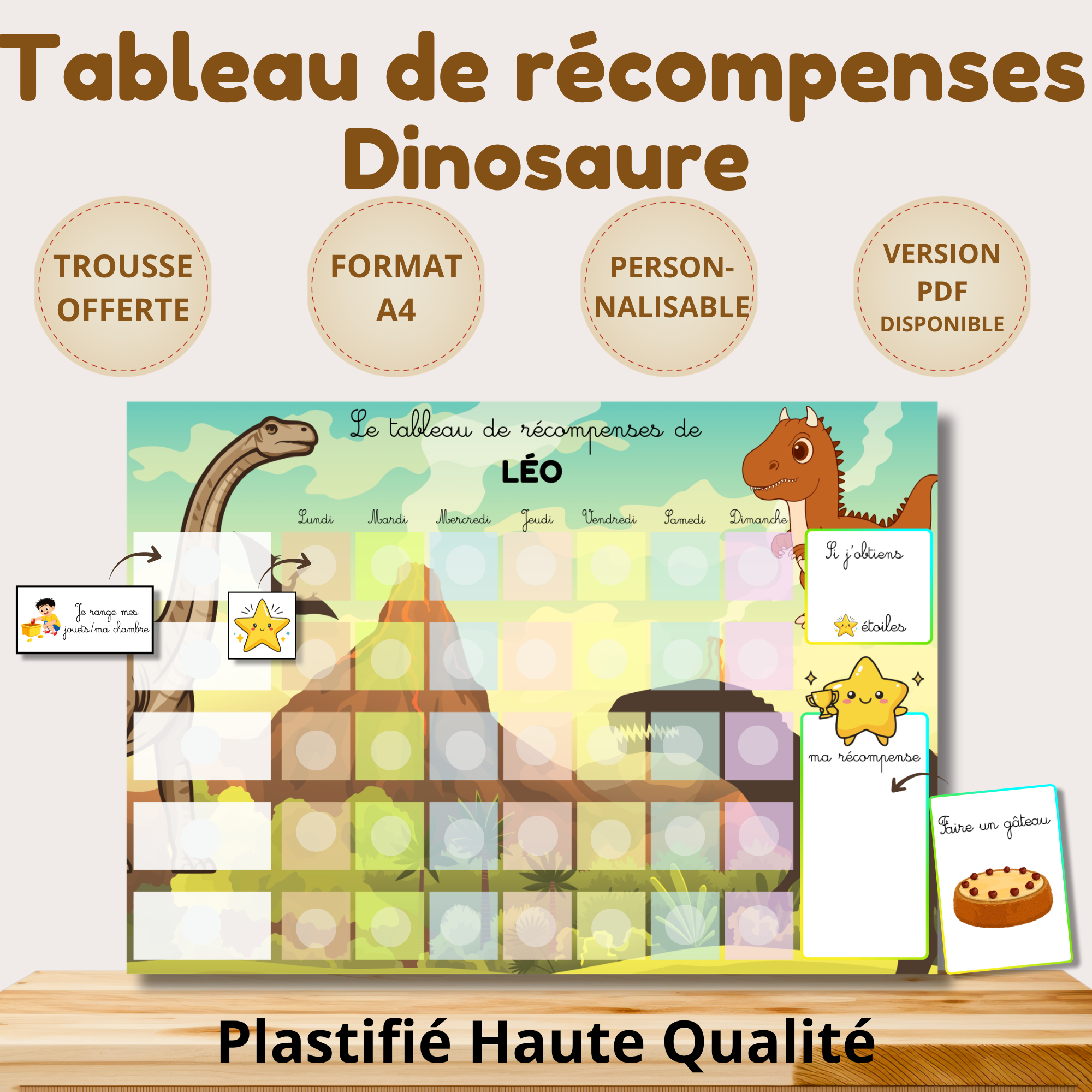 Tableau de récompenses ludiques sur le thème des dinosaures, parfait pour encourager les enfants tout en s'amusant